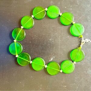Vintage plastic green beaded necklace. Beautiful Kelly Green